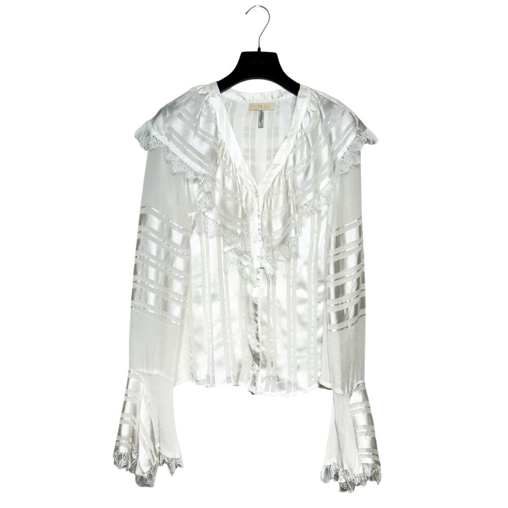 Lurelly Ivory Silk Semi Sheer Boho Blouse Bell Sleeves Size 4 - Picture 2 of 7